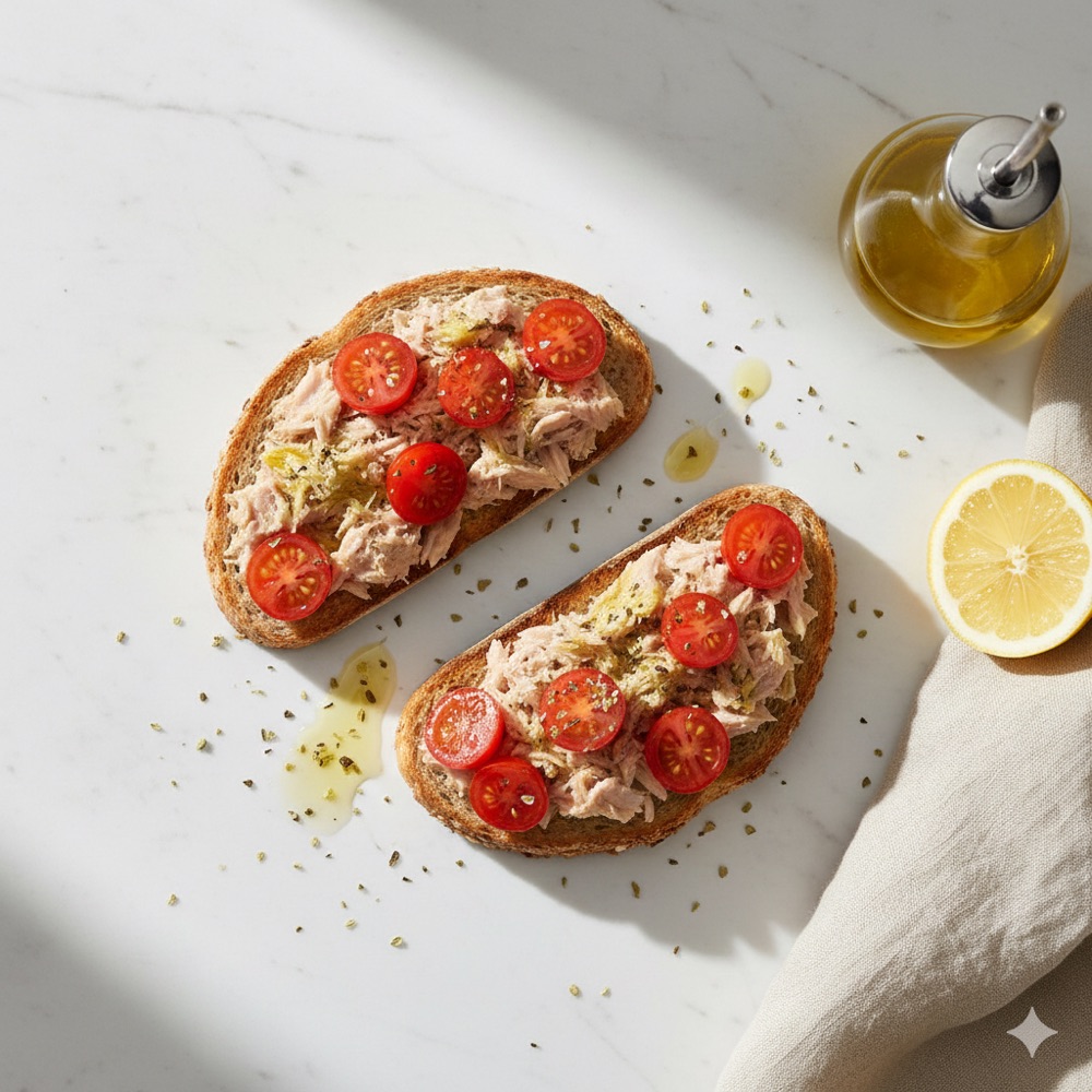 Bruschette integrali con tonno e pomodorini