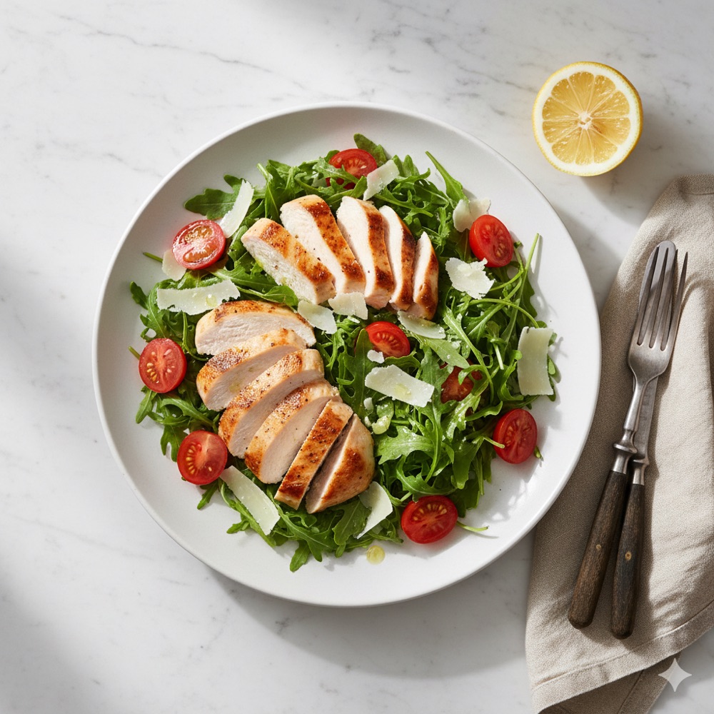 Insalata di pollo grigliato con rucola e parmigiano