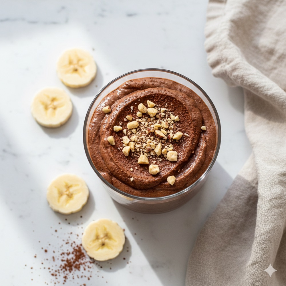 Mousse proteica al cacao con granella di nocciole